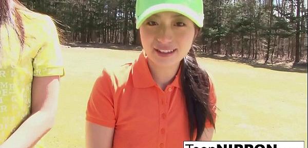  Cute Asian teen girls play a game of strip golf